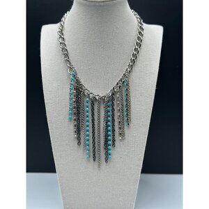 Madden NYC Necklace Silver Tone Chain Link Fringe Bib Statement Western 20"